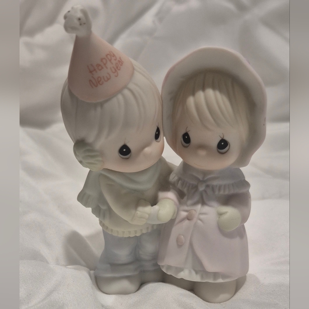 Vintage Precious Moments New Year Figurine in White and Pink 1994